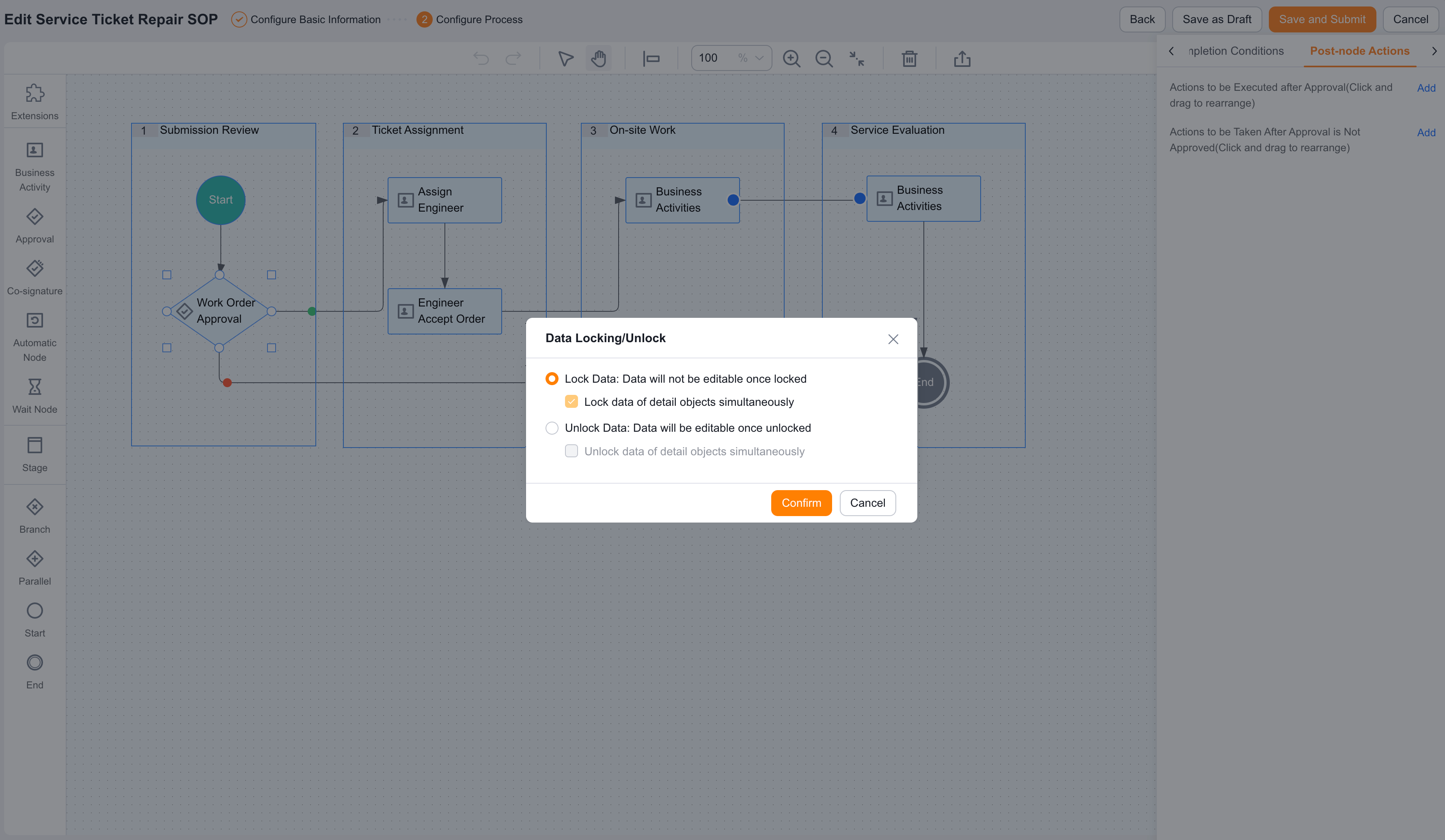 Post-Business Process data Lock or Unlock action