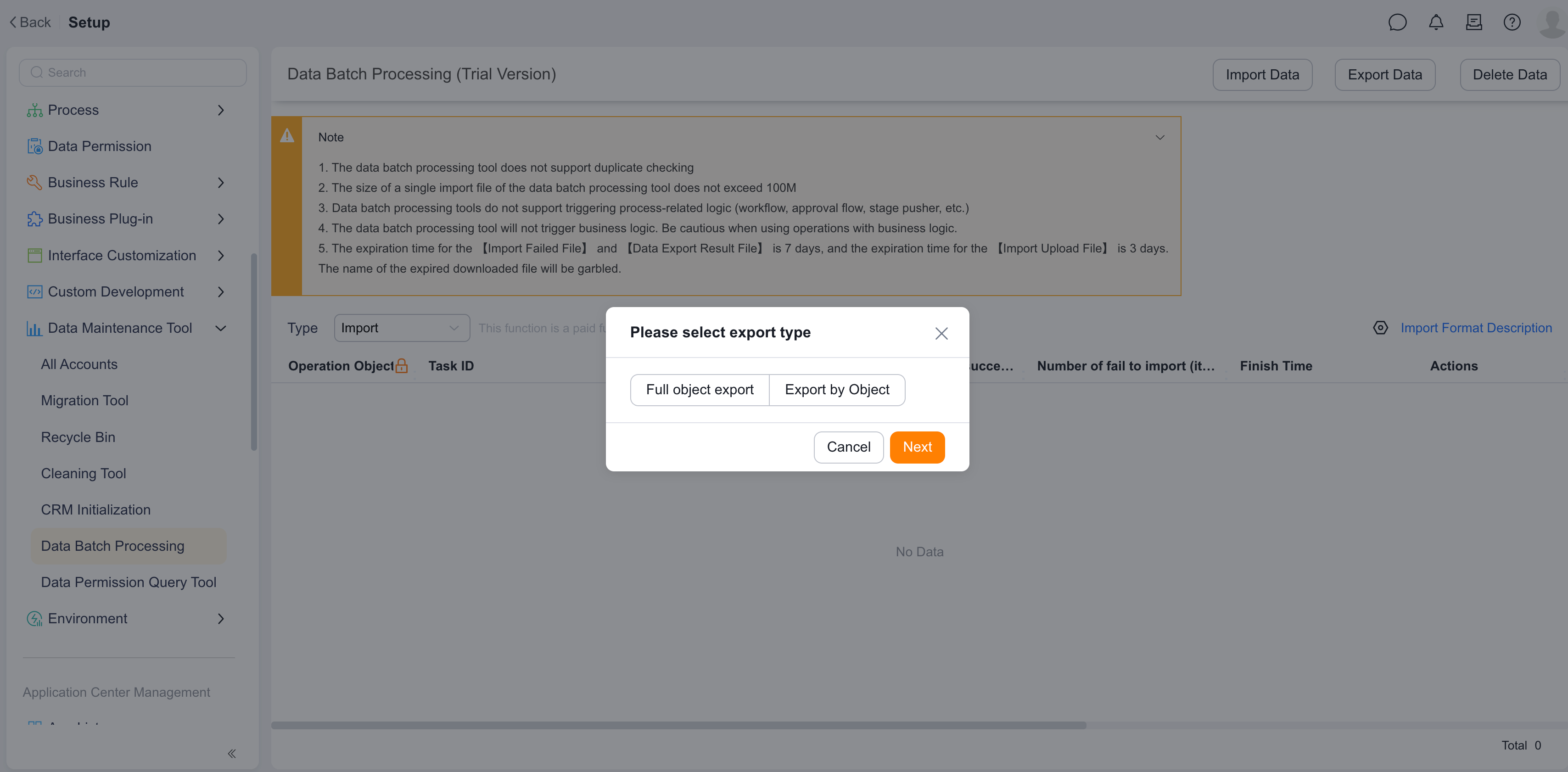 Select full-object or per-object export