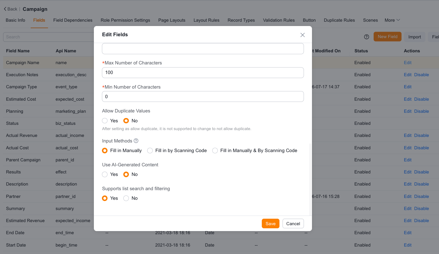 Auto number configuration