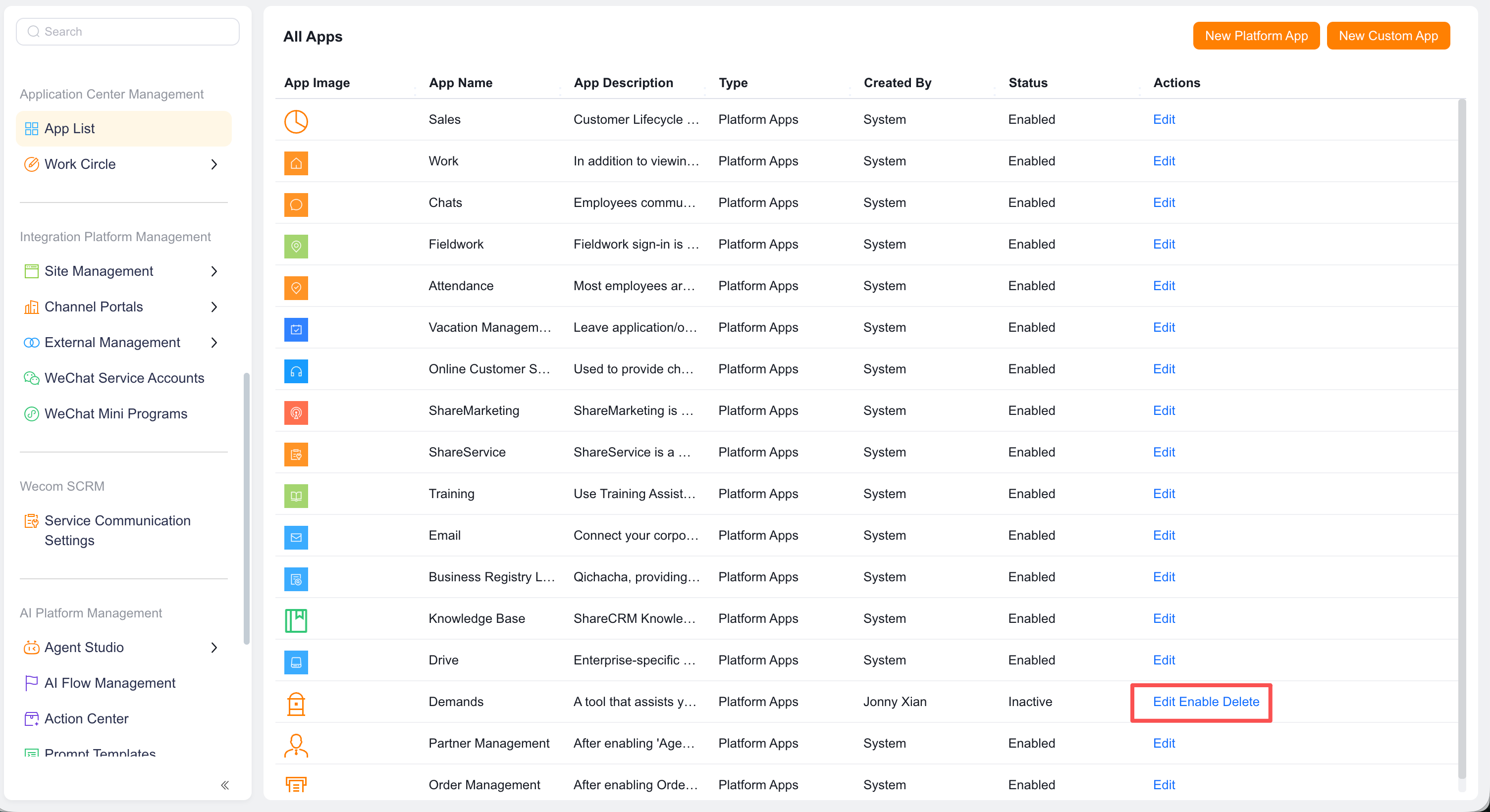 Application actions