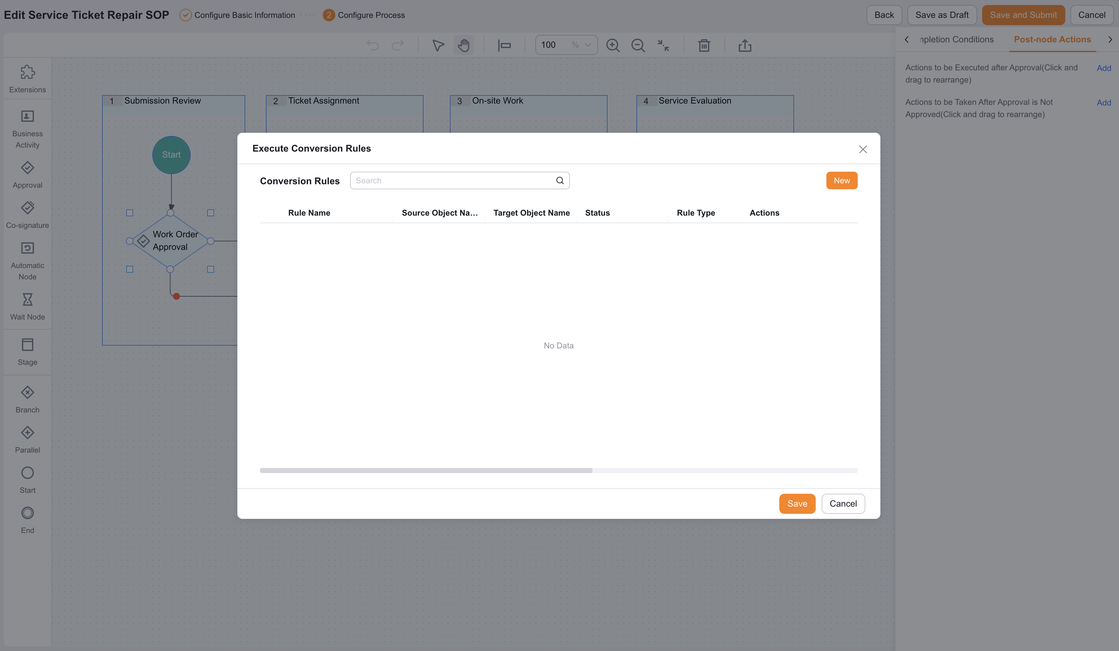 Post-Business Process Execute Conversion Rules action