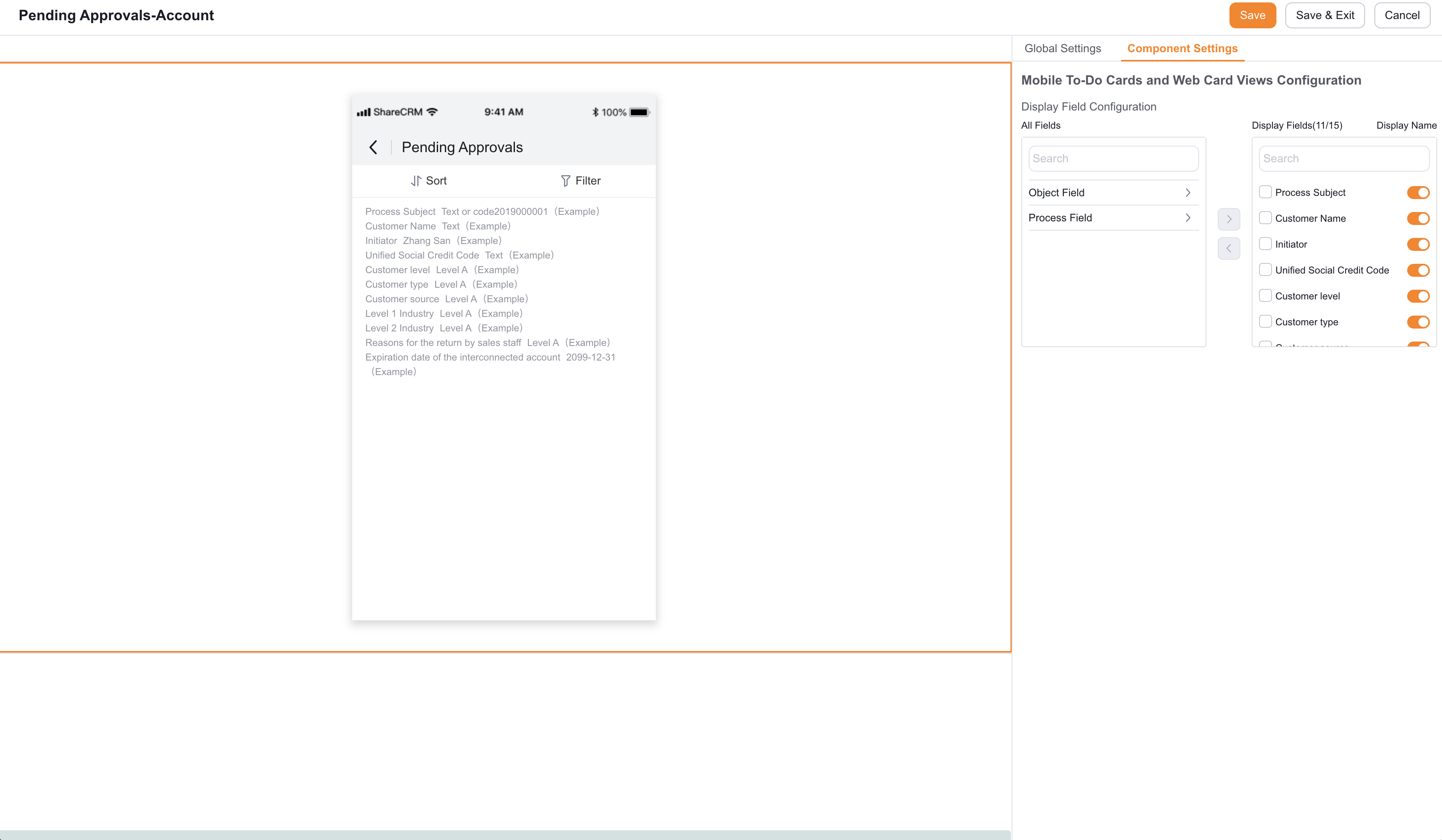 To-Do Center field settings